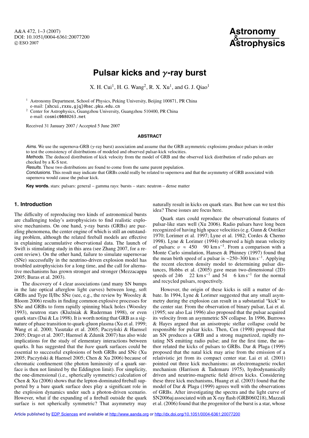 Pulsar Kicks and Γ-Ray Burst