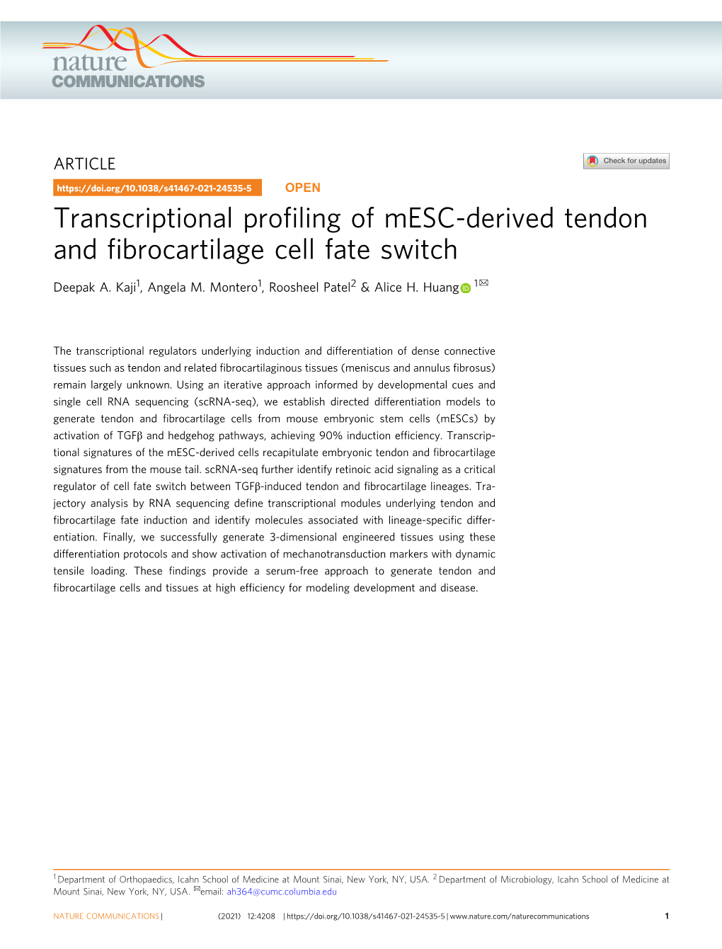 Transcriptional Profiling of Mesc-Derived Tendon And