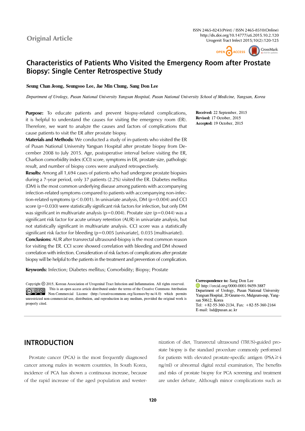 Characteristics of Patients Who Visited the Emergency Room After Prostate Biopsy: Single Center Retrospective Study