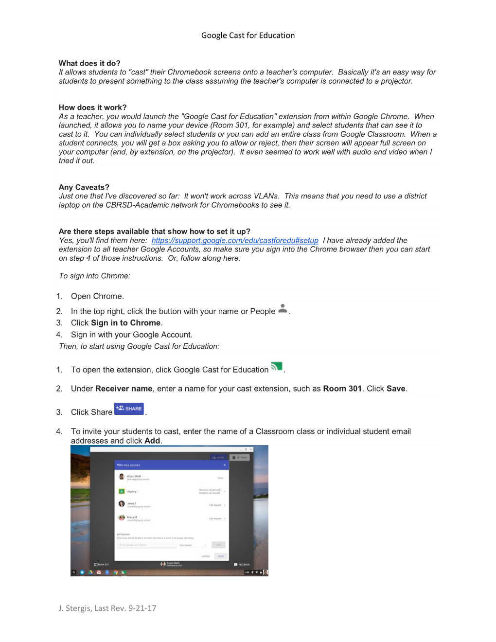 Google Cast for Education J. Stergis, Last Rev. 9-21-17