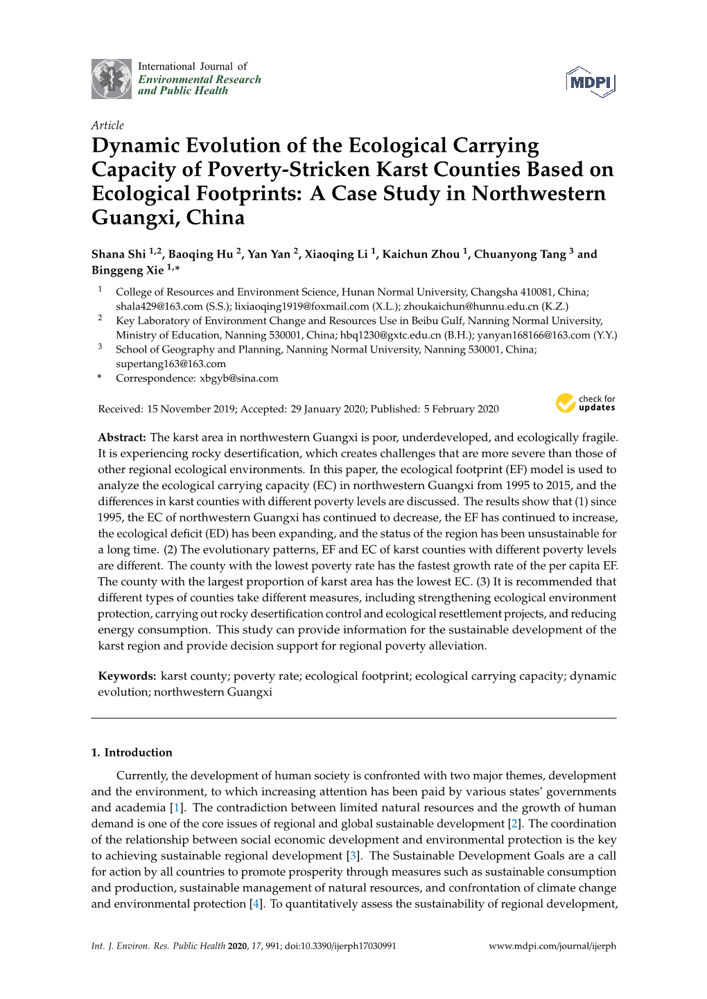 Dynamic Evolution of the Ecological Carrying Capacity of Poverty-Stricken Karst Counties Based on Ecological Footprints: a Case Study in Northwestern Guangxi, China