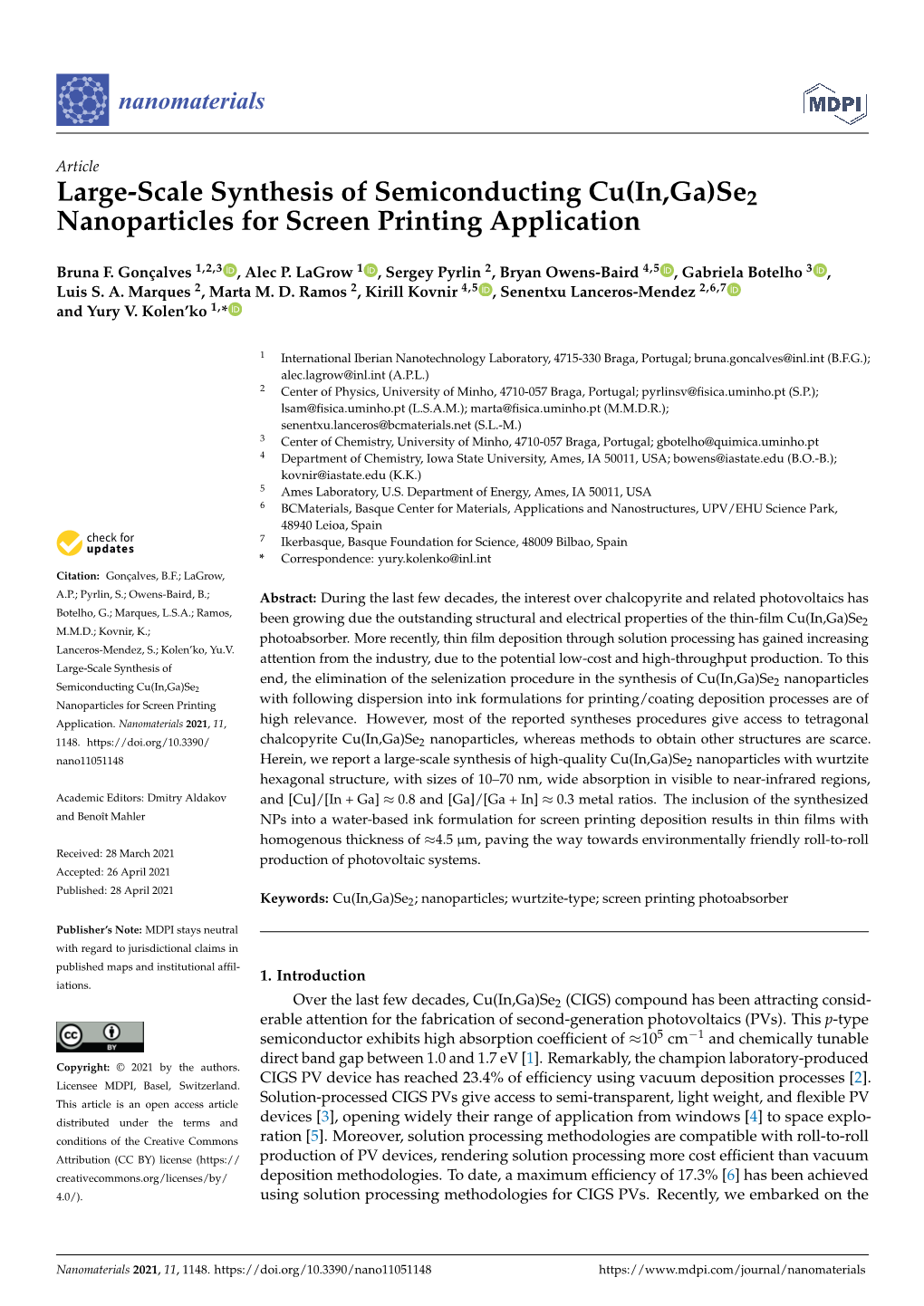 Se2 Nanoparticles for Screen Printing Application