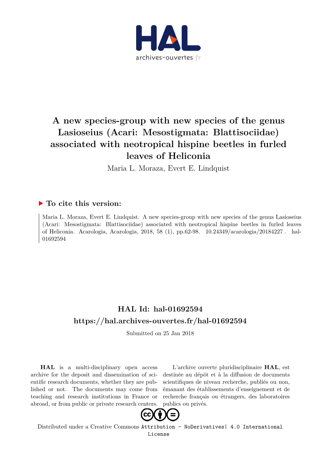 Acari: Mesostigmata: Blattisociidae) Associated with Neotropical Hispine Beetles in Furled Leaves of Heliconia Maria L