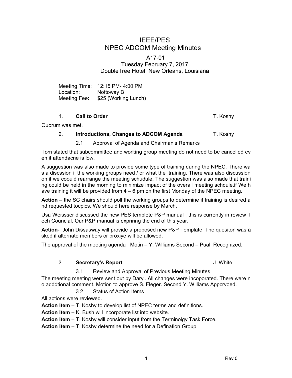 NPEC ADCOM Meeting Minutes