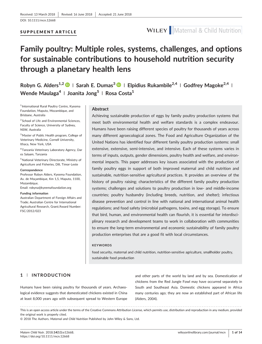 Family Poultry: Multiple Roles, Systems, Challenges, and Options for Sustainable Contributions to Household Nutrition Security Through a Planetary Health Lens