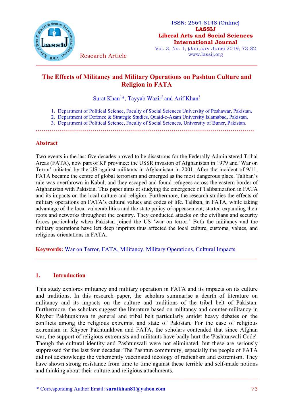 The Effects of Militancy and Military Operations on Pashtun Culture and Religion in FATA