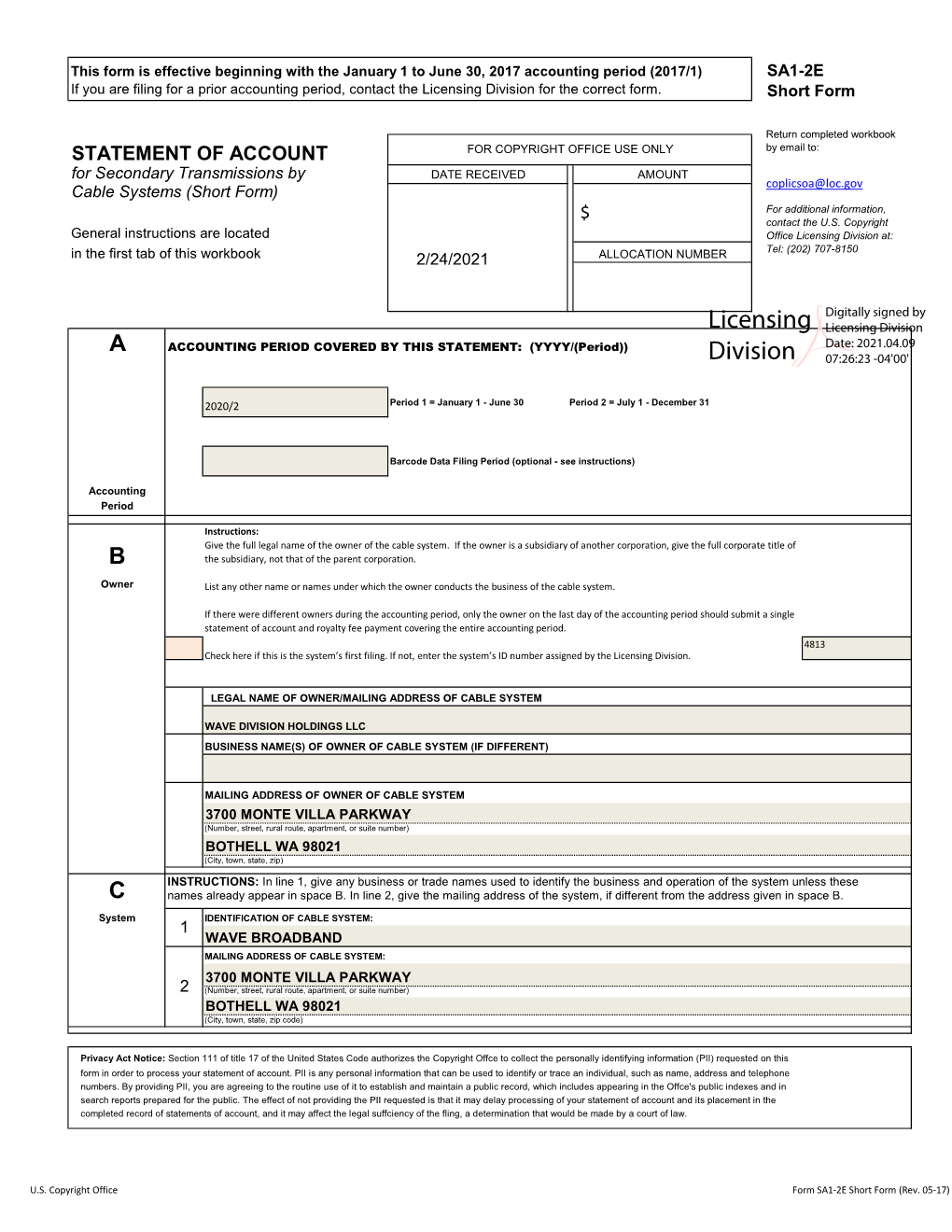 Licensing Division for the Correct Form