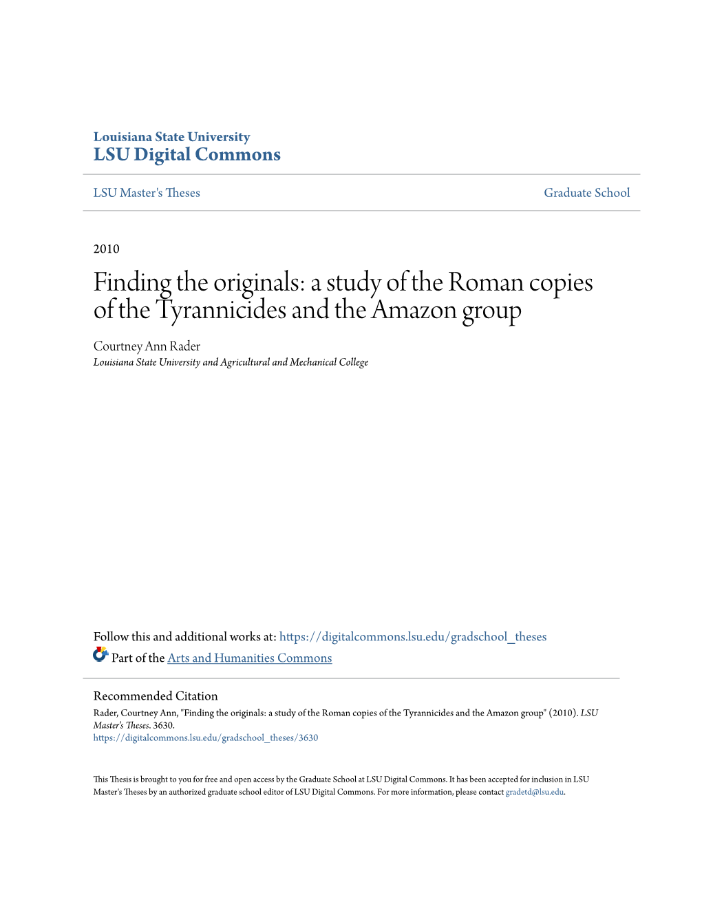 Finding the Originals: a Study of the Roman Copies of the Tyrannicides