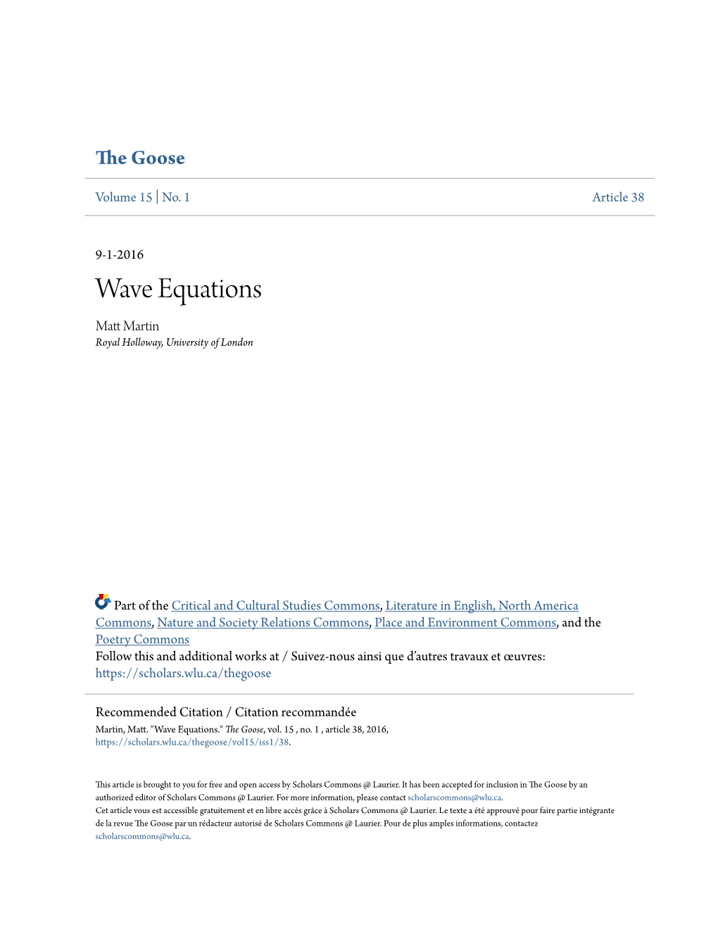 Wave Equations Matt Am Rtin Royal Holloway, University of London