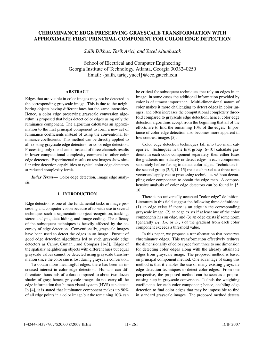 Chrominance Edge Preserving Grayscale Transformation with Approximate First Principal Component for Color Edge Detection