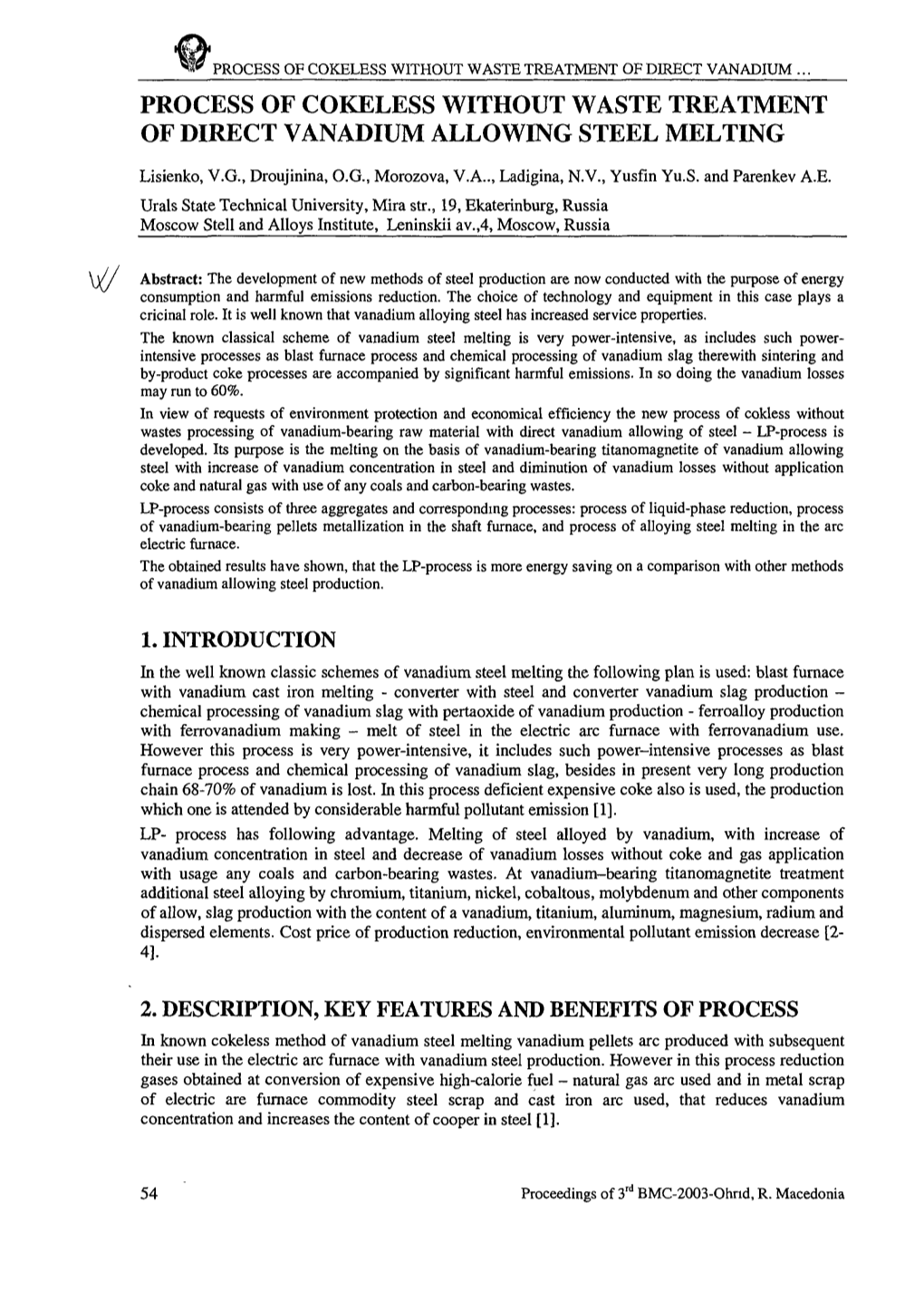 Process of Cokeless Without Waste Treatment of Direct Vanadium