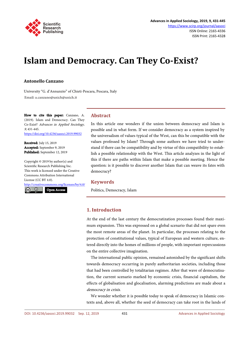 Islam and Democracy. Can They Co-Exist?