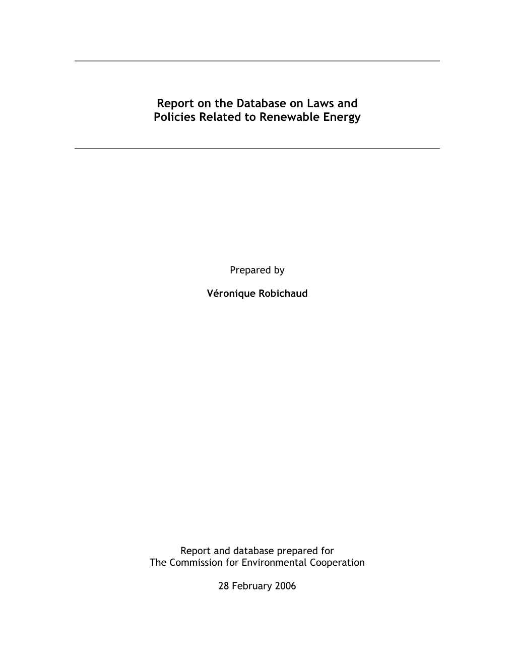 Report on the Database on Laws and Policies Related to Renewable Energy
