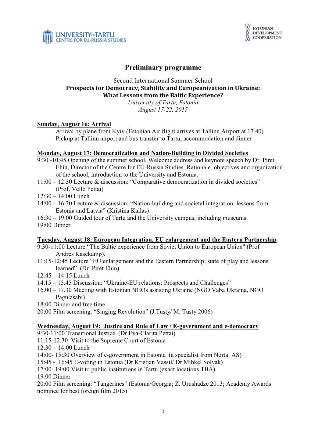 Preliminary Programme