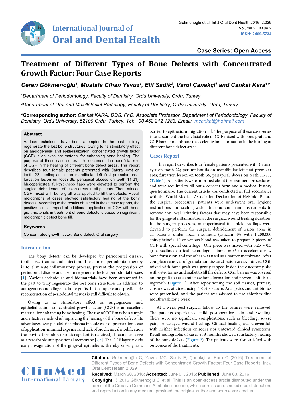 Treatment of Different Types of Bone Defects with Concentrated Growth Factor