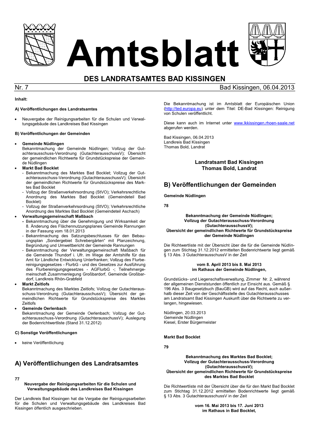 Amtsblatt DES LANDRATSAMTES BAD KISSINGEN Nr