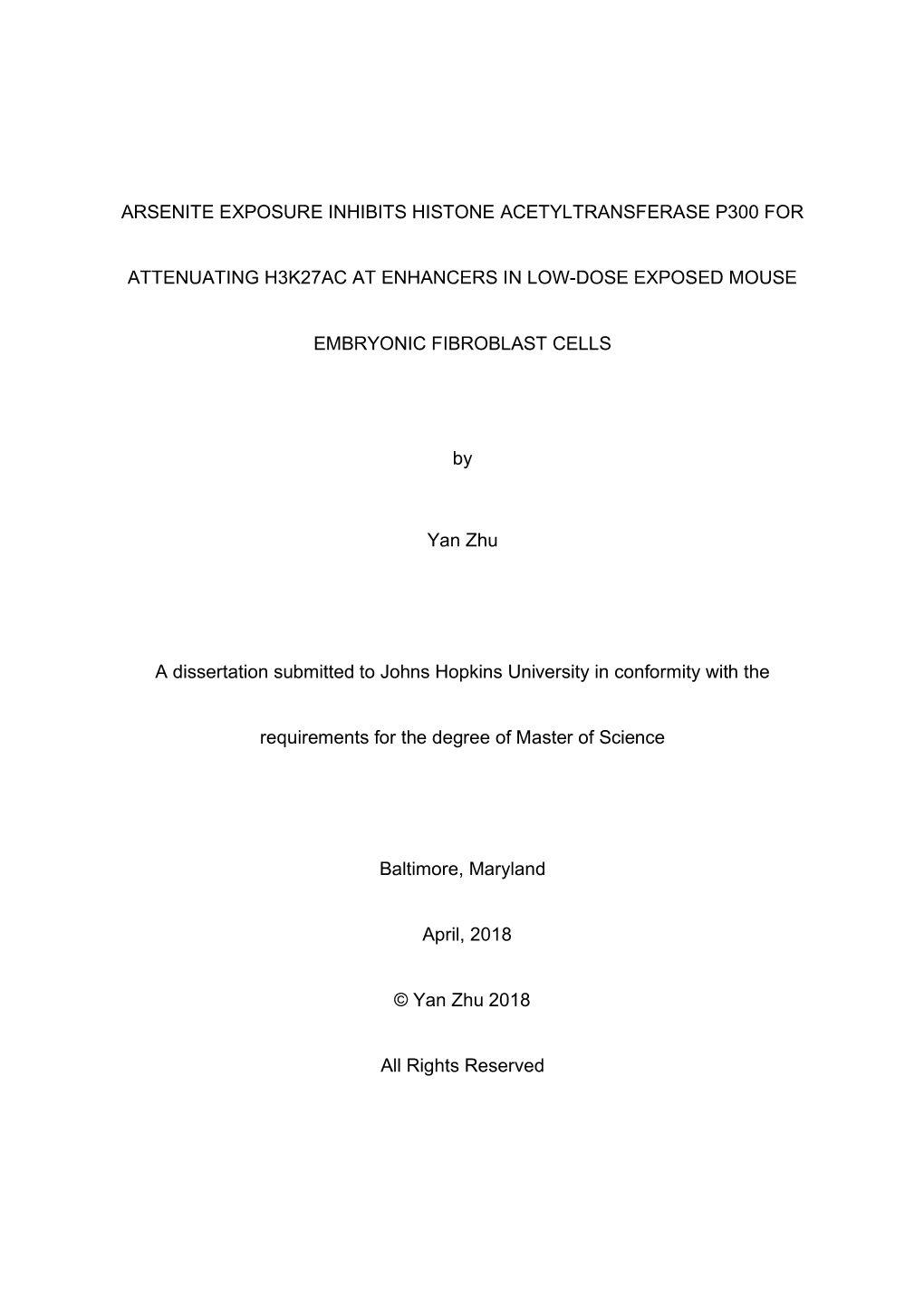 Arsenite Exposure Inhibits Histone Acetyltransferase P300 For