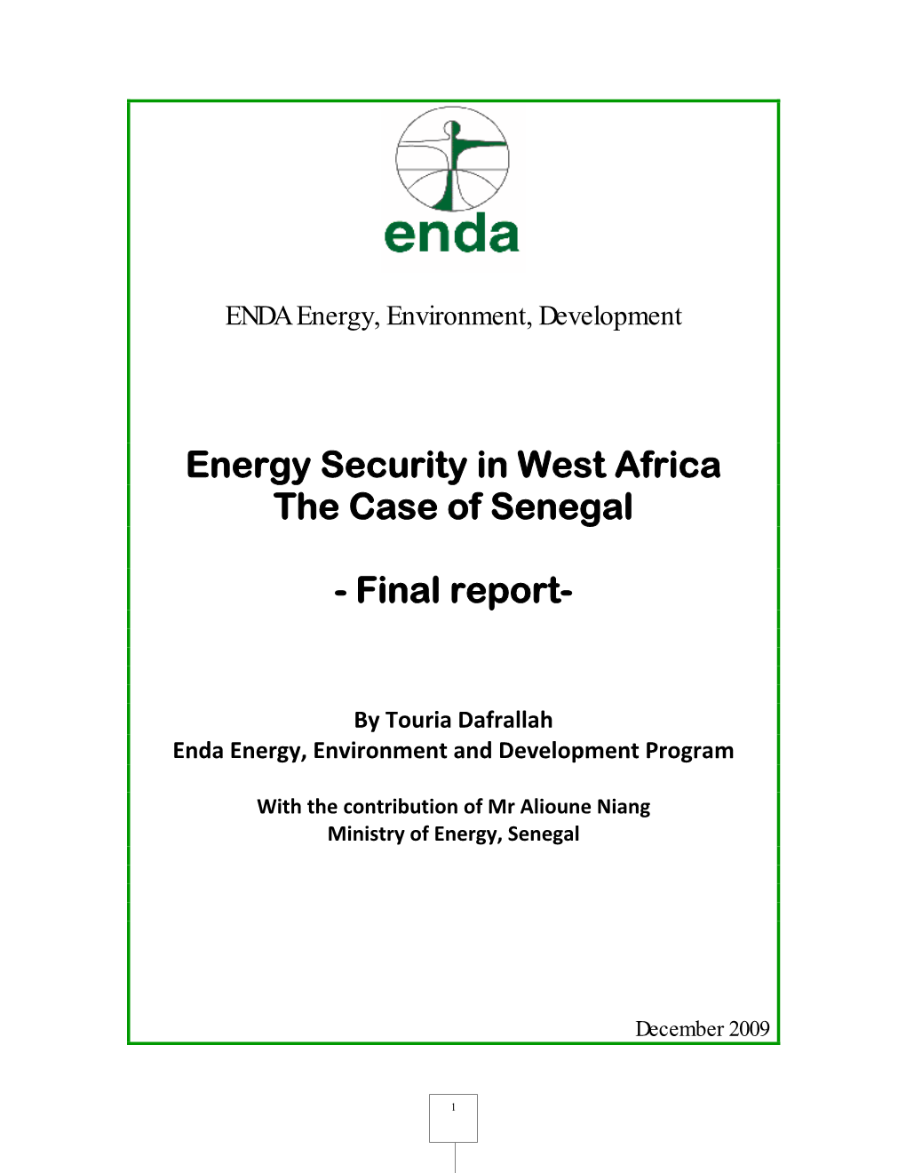 Energy Security in West Africa the Case of Senegal