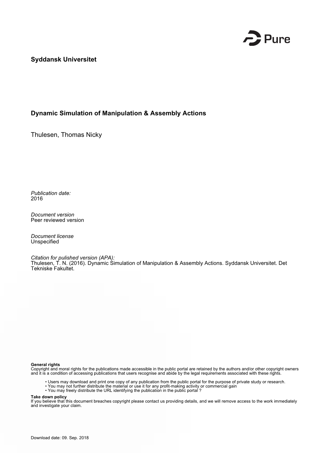 Dynamic Simulation of Manipulation & Assembly Actions