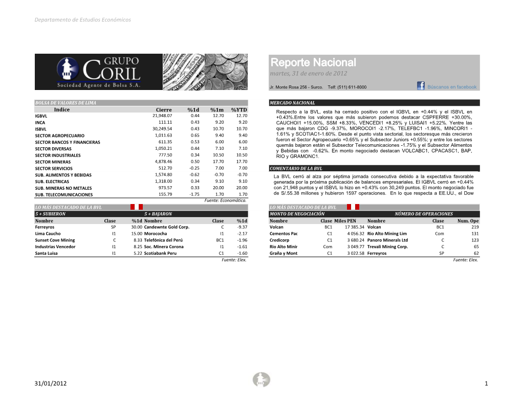 Reporte Nacional Martes, 31 De Enero De 2012