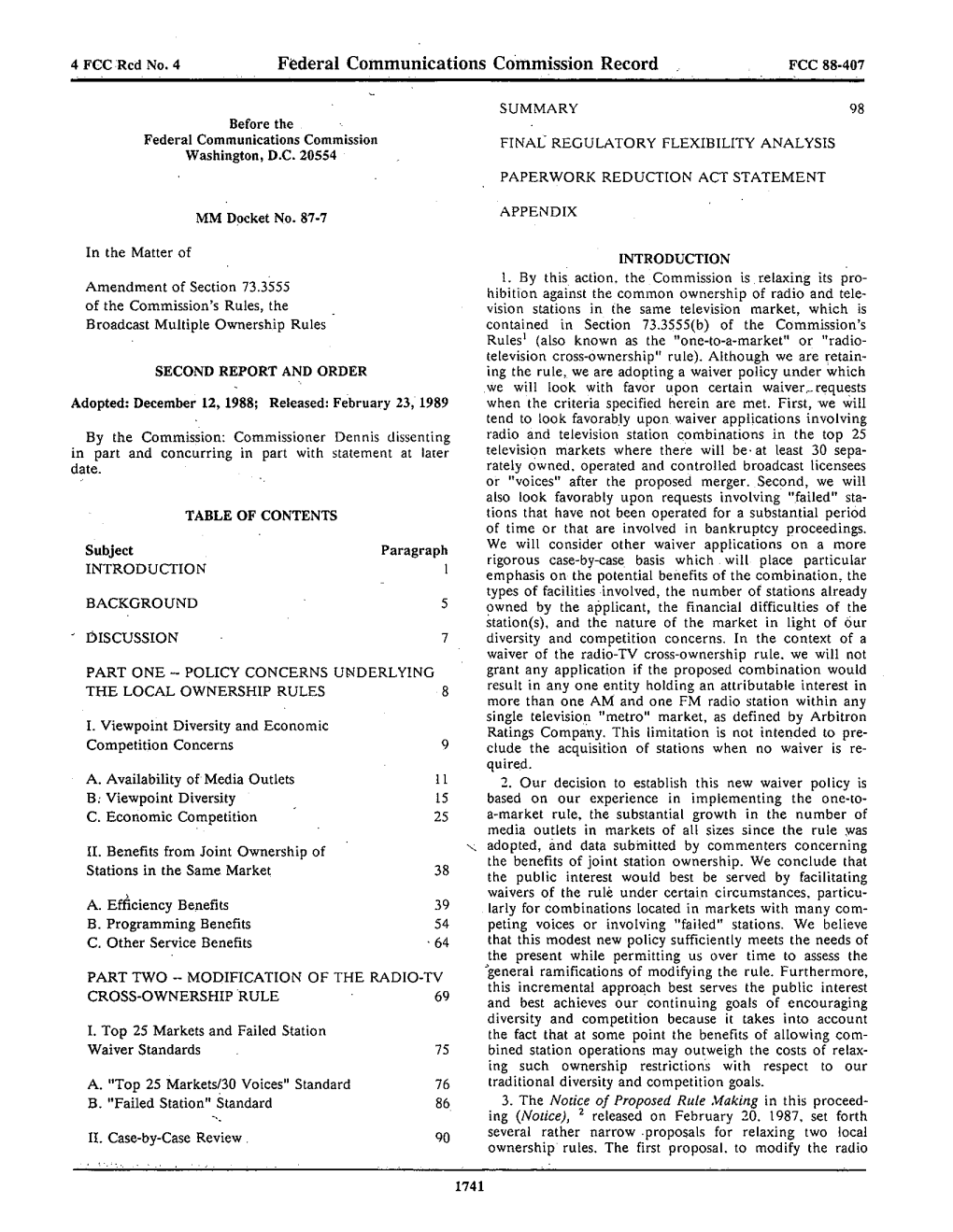 Federal Communications Commission Record FCC 88·407