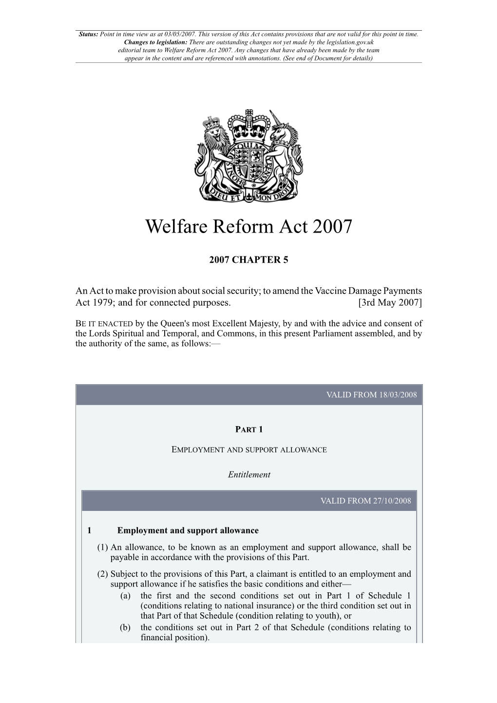 Welfare Reform Act 2007