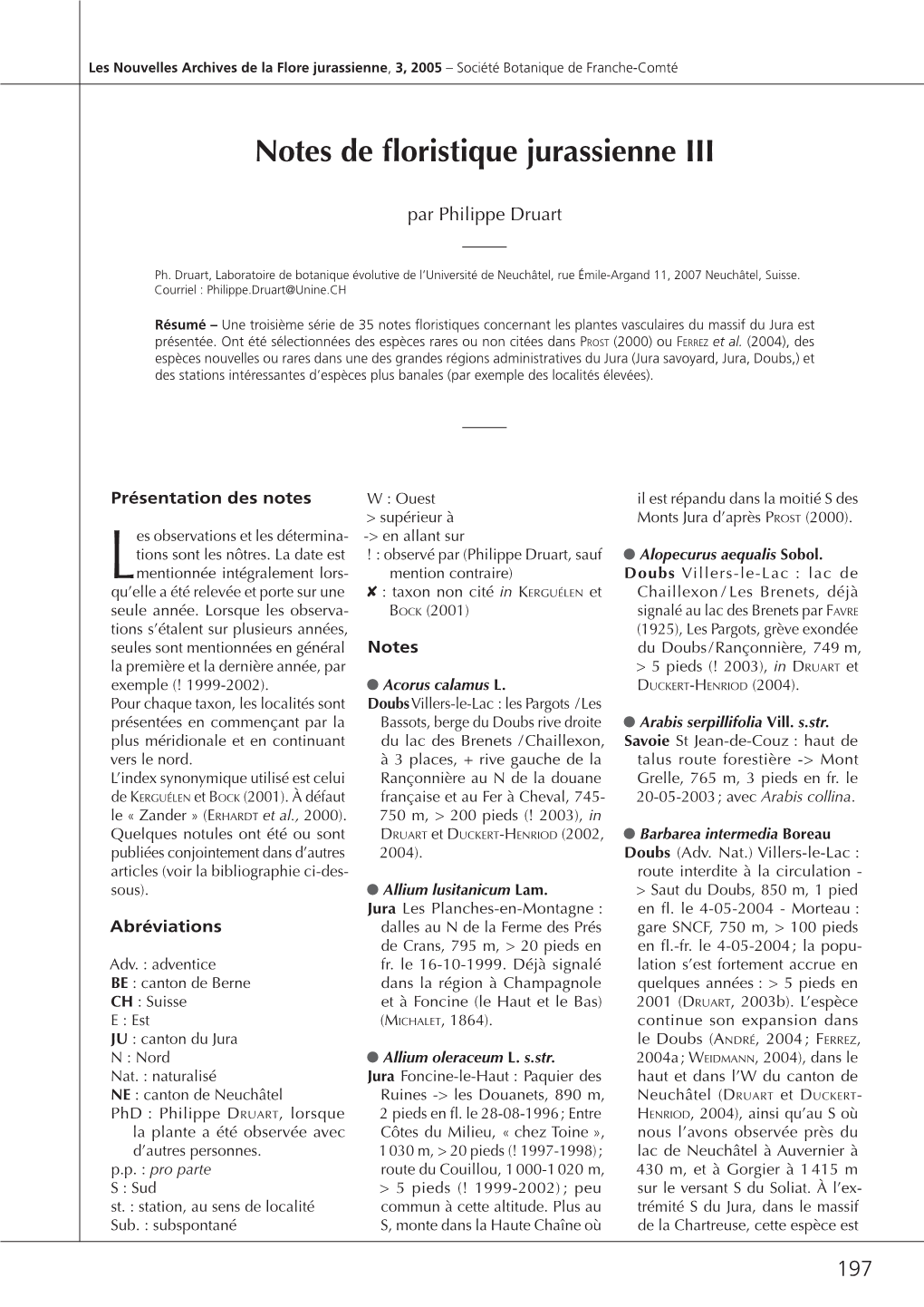 Notes De Floristique Jurassienne III