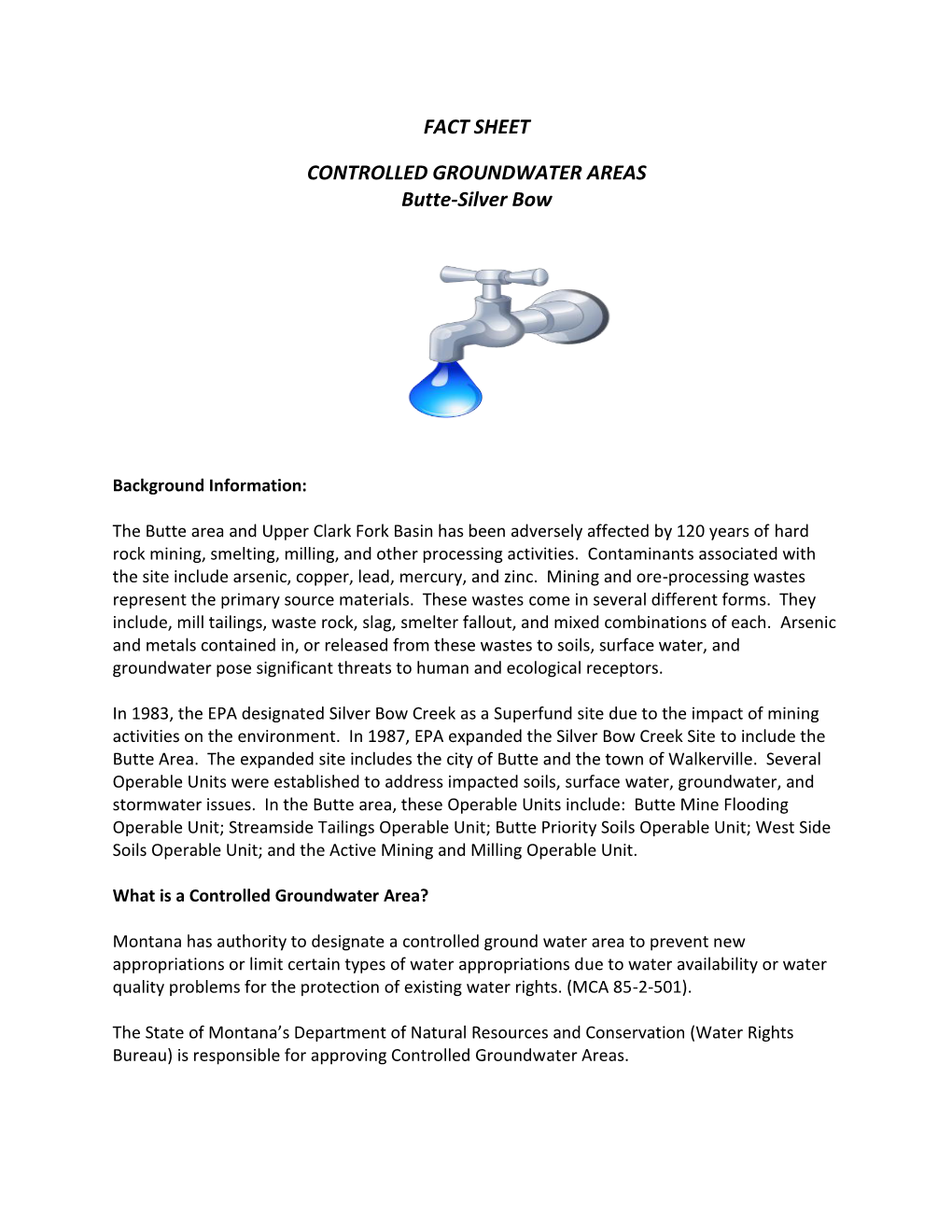 Controlled Groundwater Areas Fact Sheet