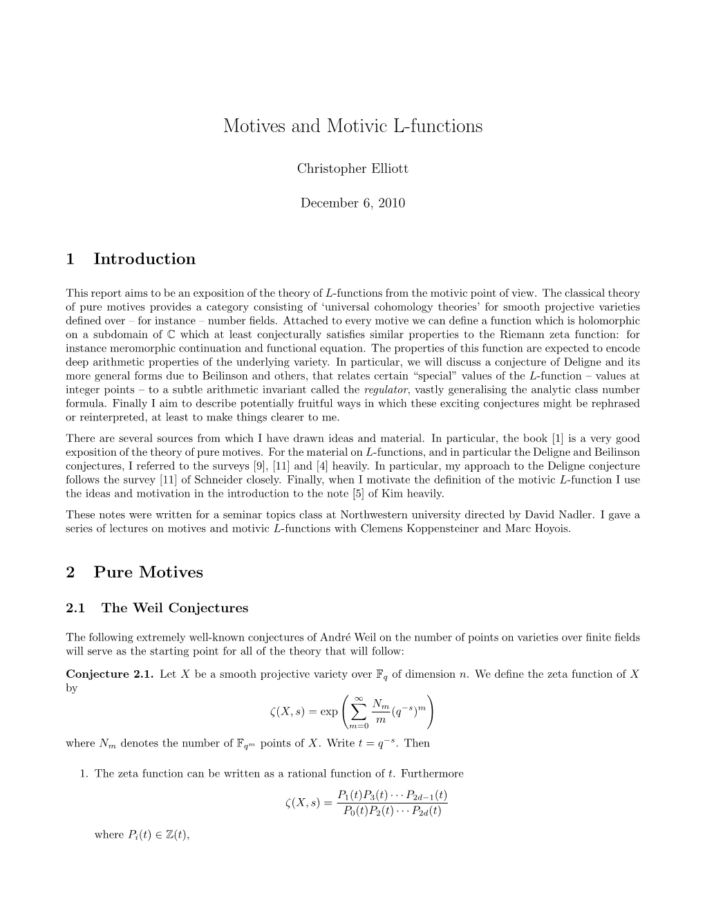 Motives and Motivic L-Functions