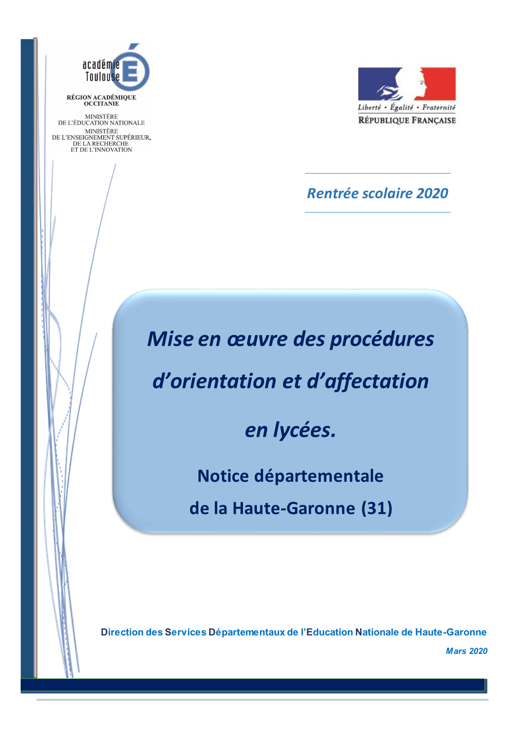 Mise En Œuvre Des Procédures D'orientation Et D'affectation En Lycées