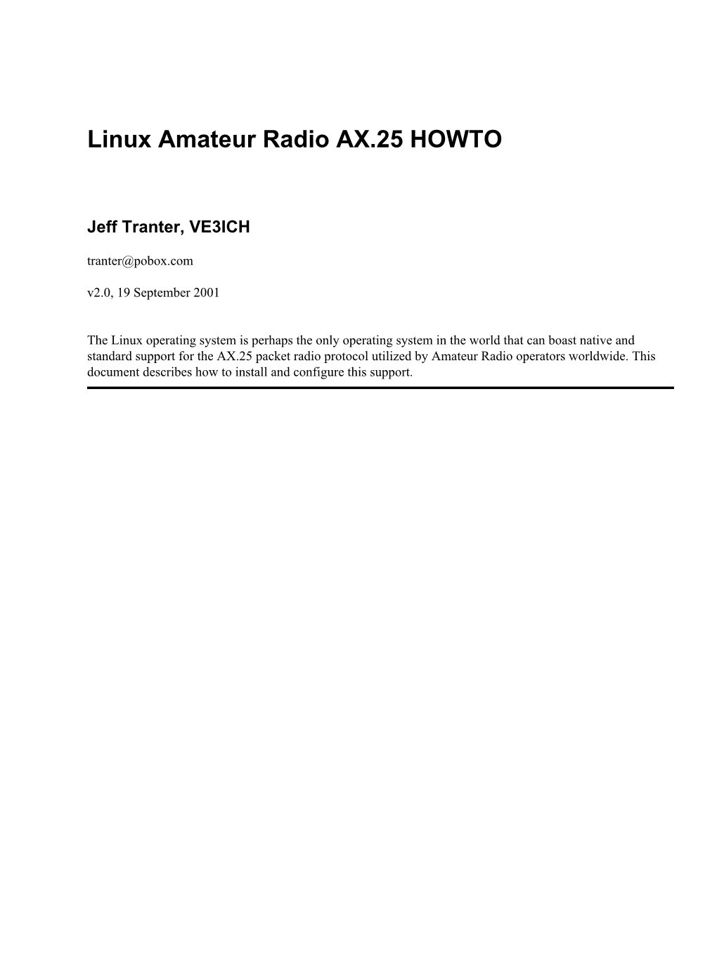 Linux Amateur Radio AX.25 HOWTO