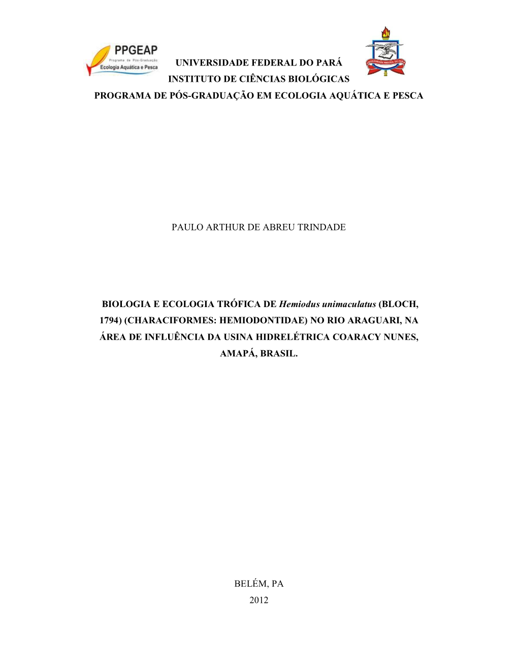 Biologia E Ecologia Trófica De Hemiodus Unimaculatus