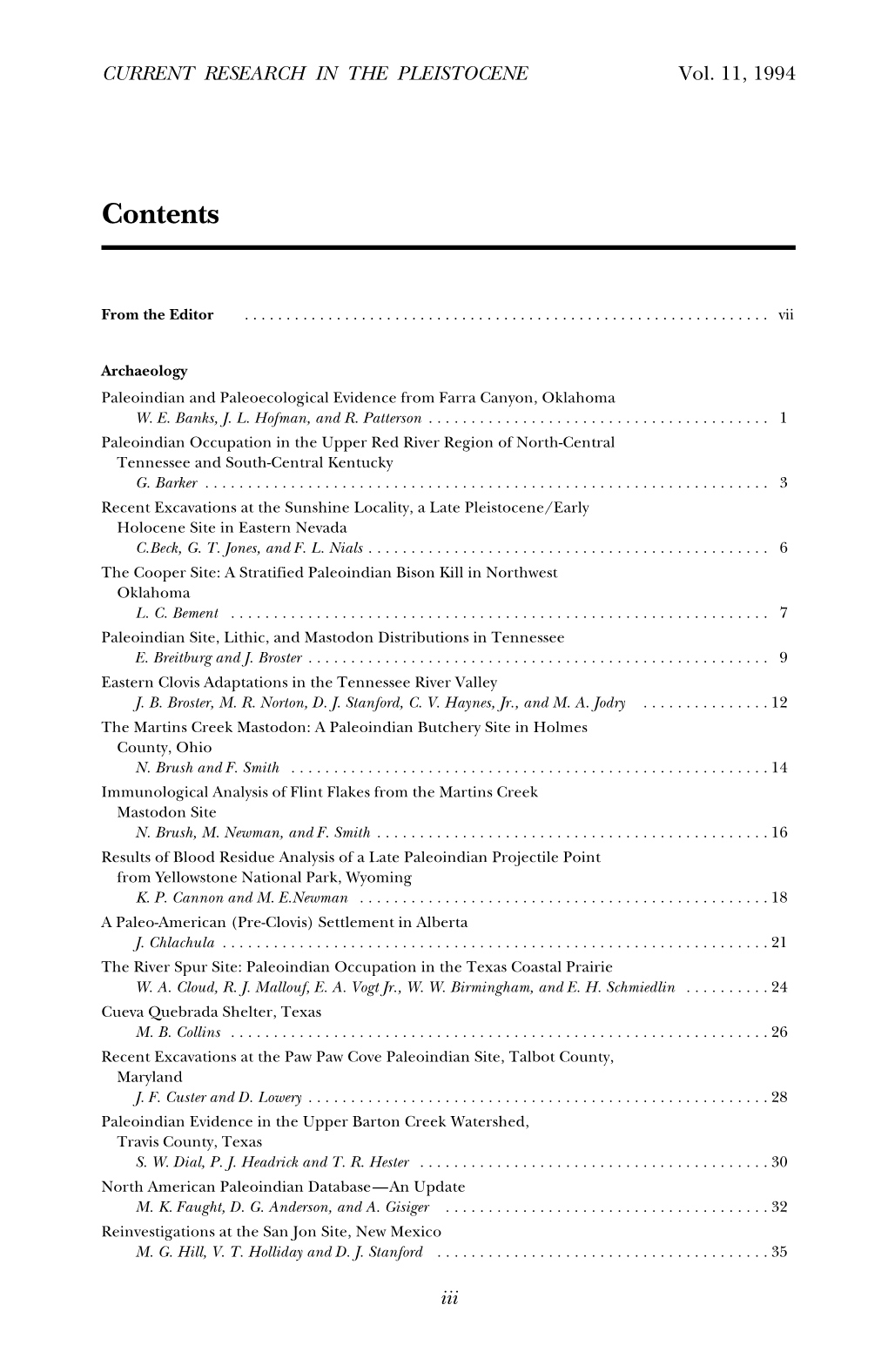 CRP Table of Contents