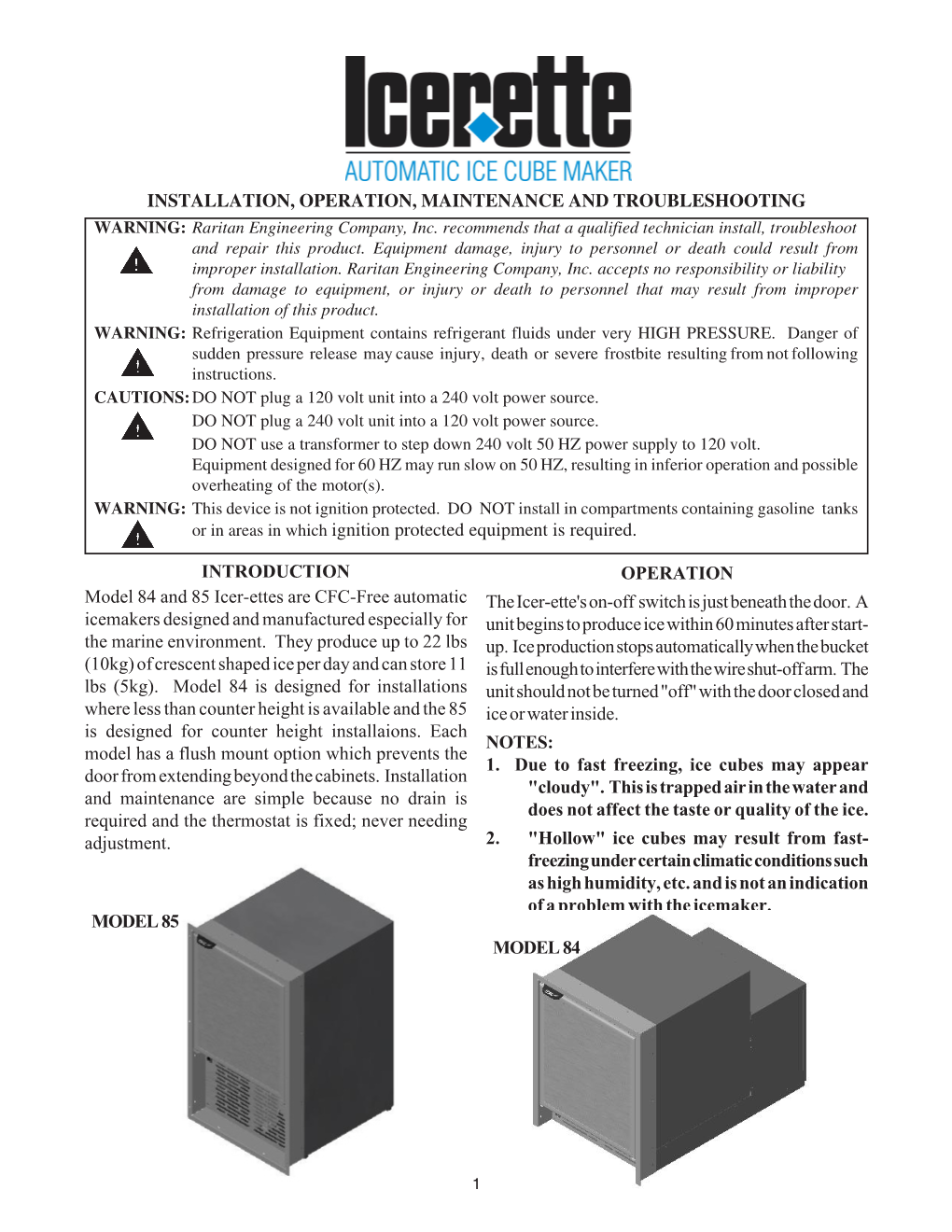 84 and 85 Icerette Manual