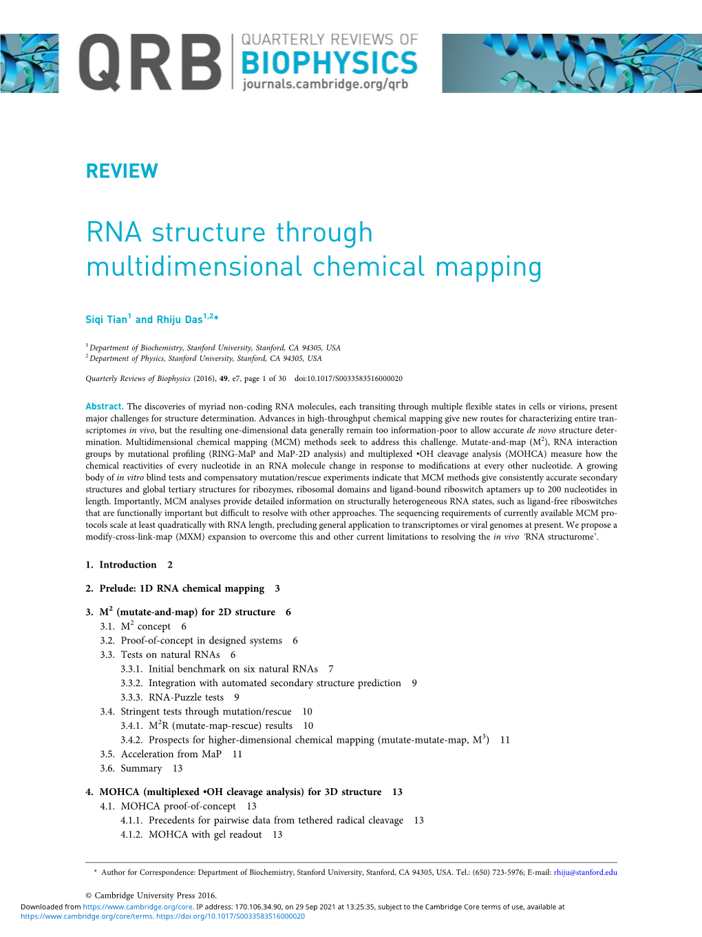 RNA Structure Through Multidimensional Chemical Mapping