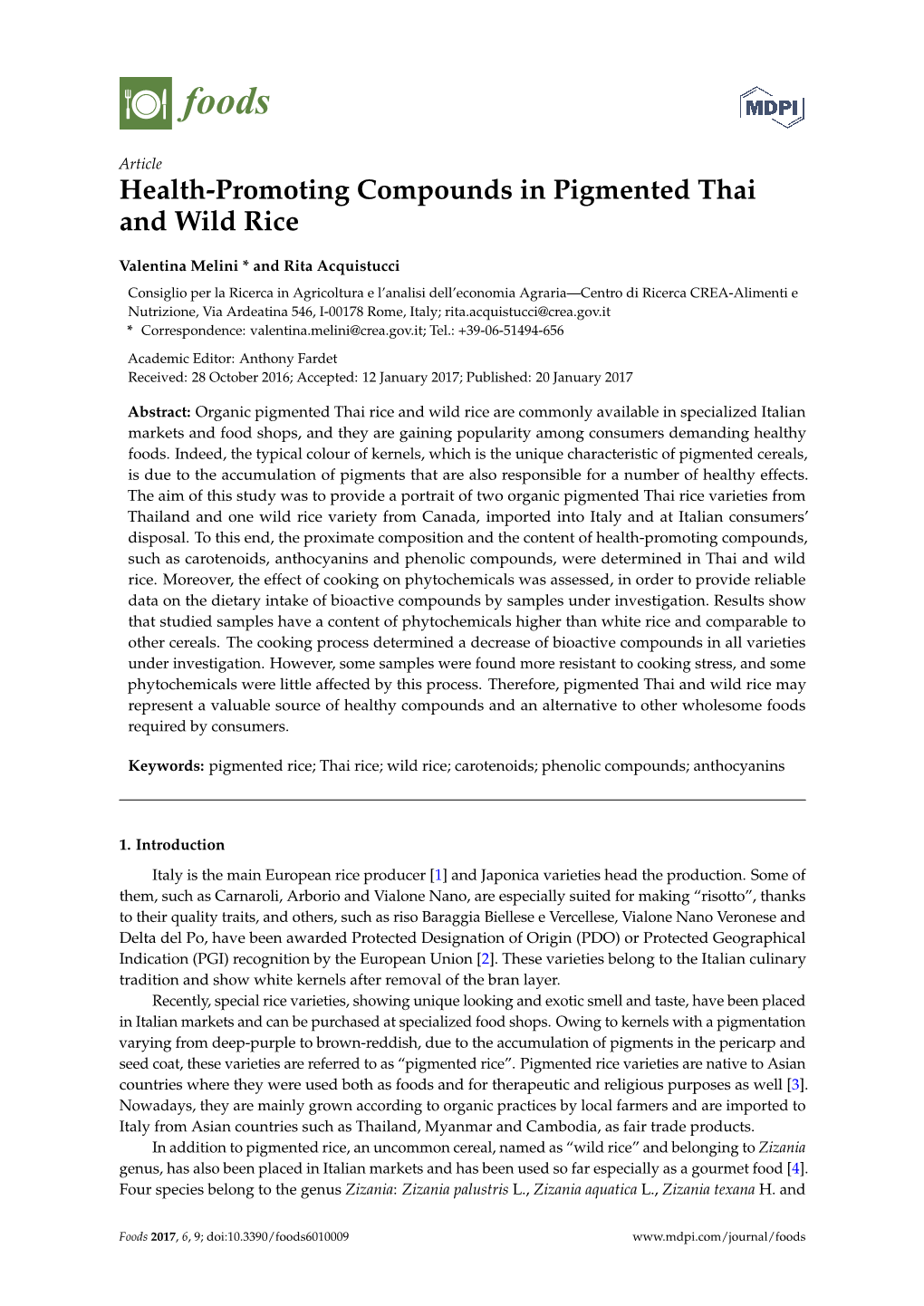 Health-Promoting Compounds in Pigmented Thai and Wild Rice