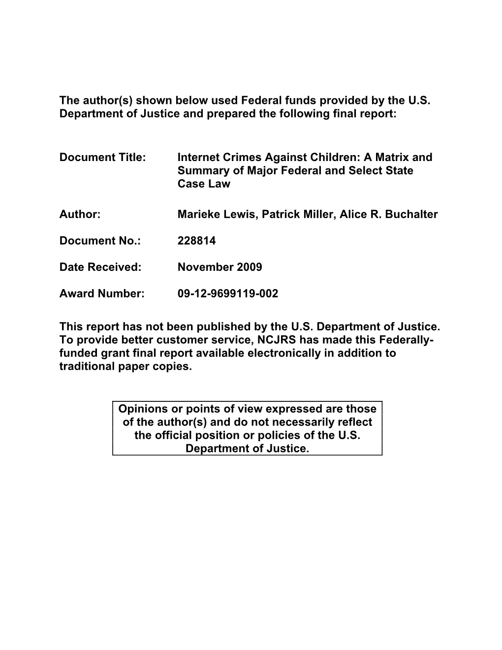 A Matrix and Summary of Major Federal and Select State Case Law