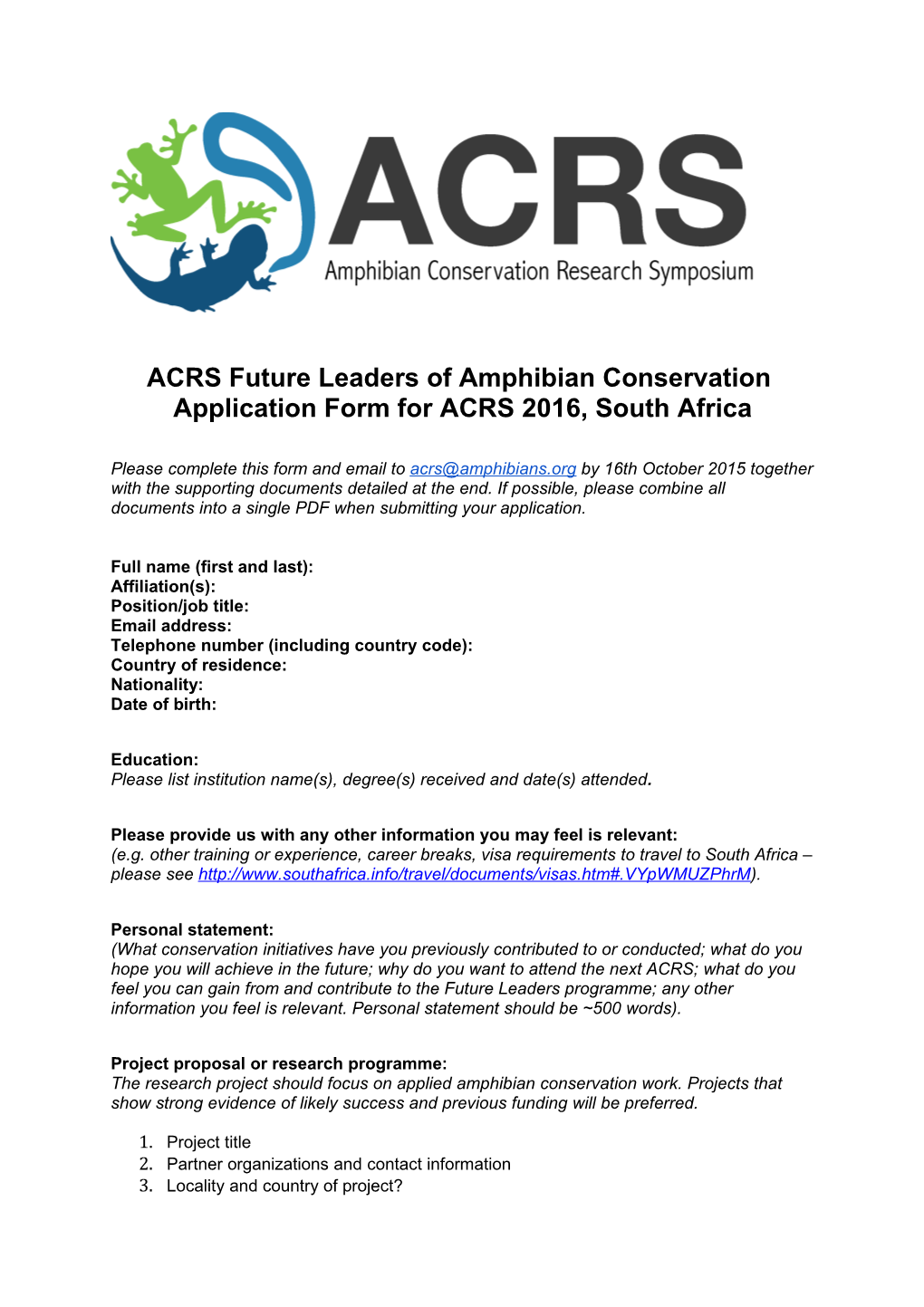 ACRS Future Leaders of Amphibian Conservation