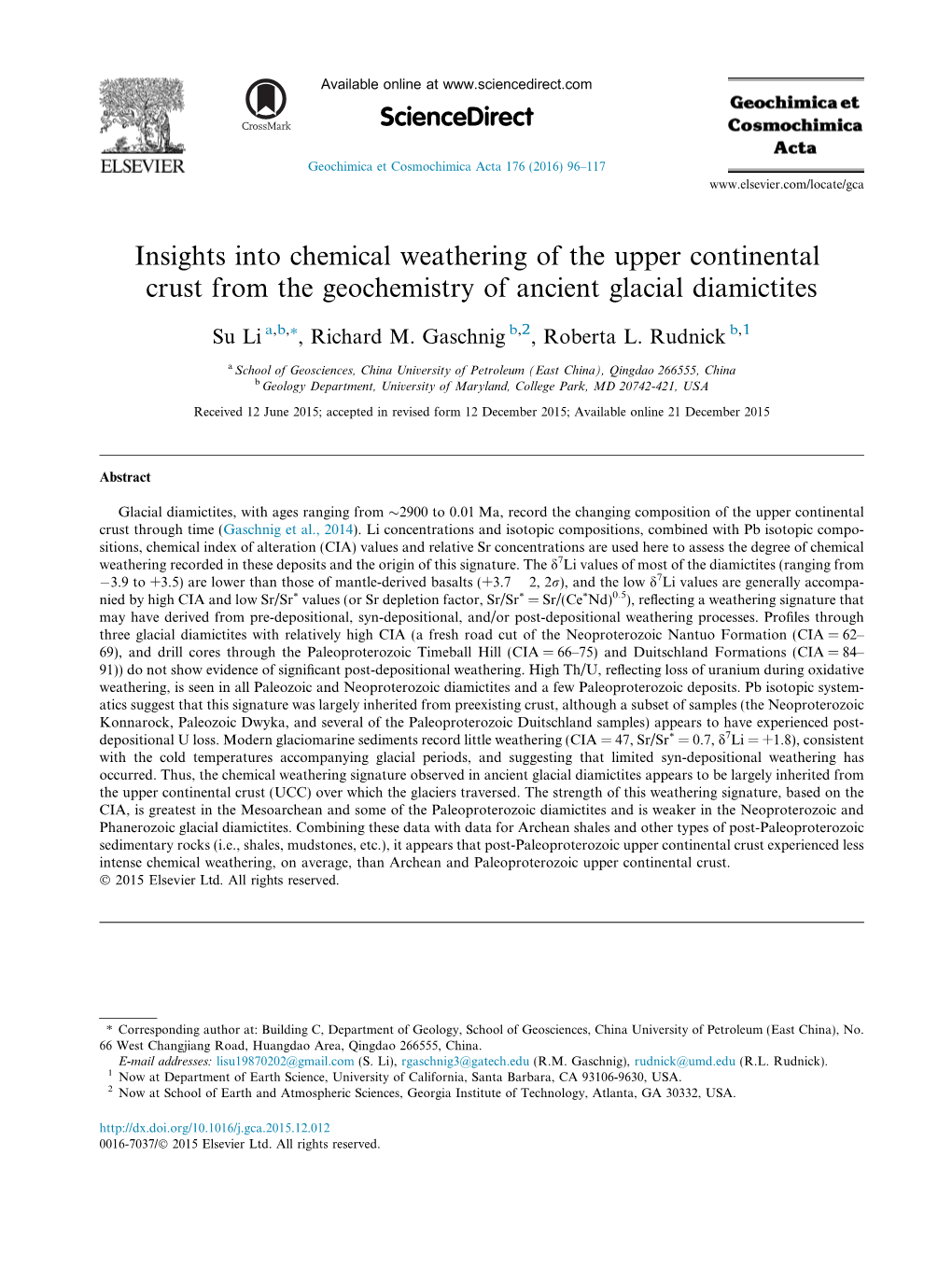 Insights Into Chemical Weathering of the Upper Continental Crust from the Geochemistry of Ancient Glacial Diamictites