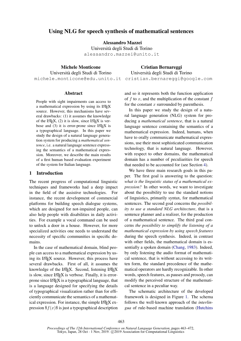 Using NLG for Speech Synthesis of Mathematical Sentences