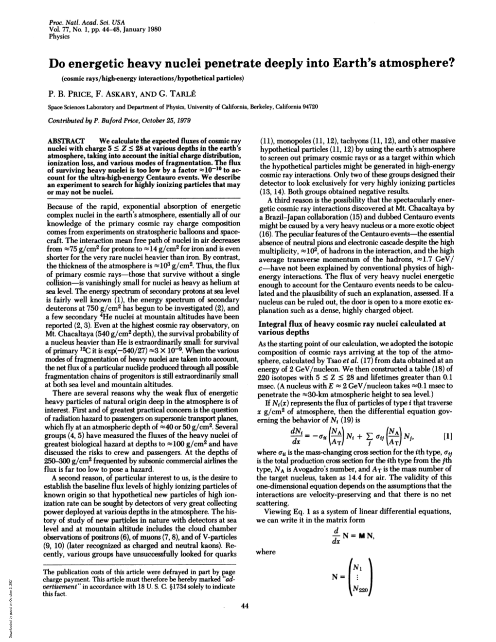 Do Energetic Heavy Nuclei Penetrate Deeply Into Earth's Atmosphere? (Cosmic Rays/High-Energy Interactions/Hypothetical Particles) P