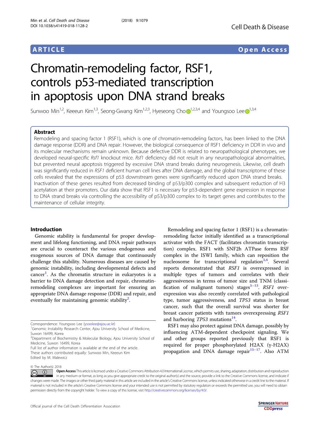 Chromatin-Remodeling Factor, RSF1, Controls P53-Mediated Transcription