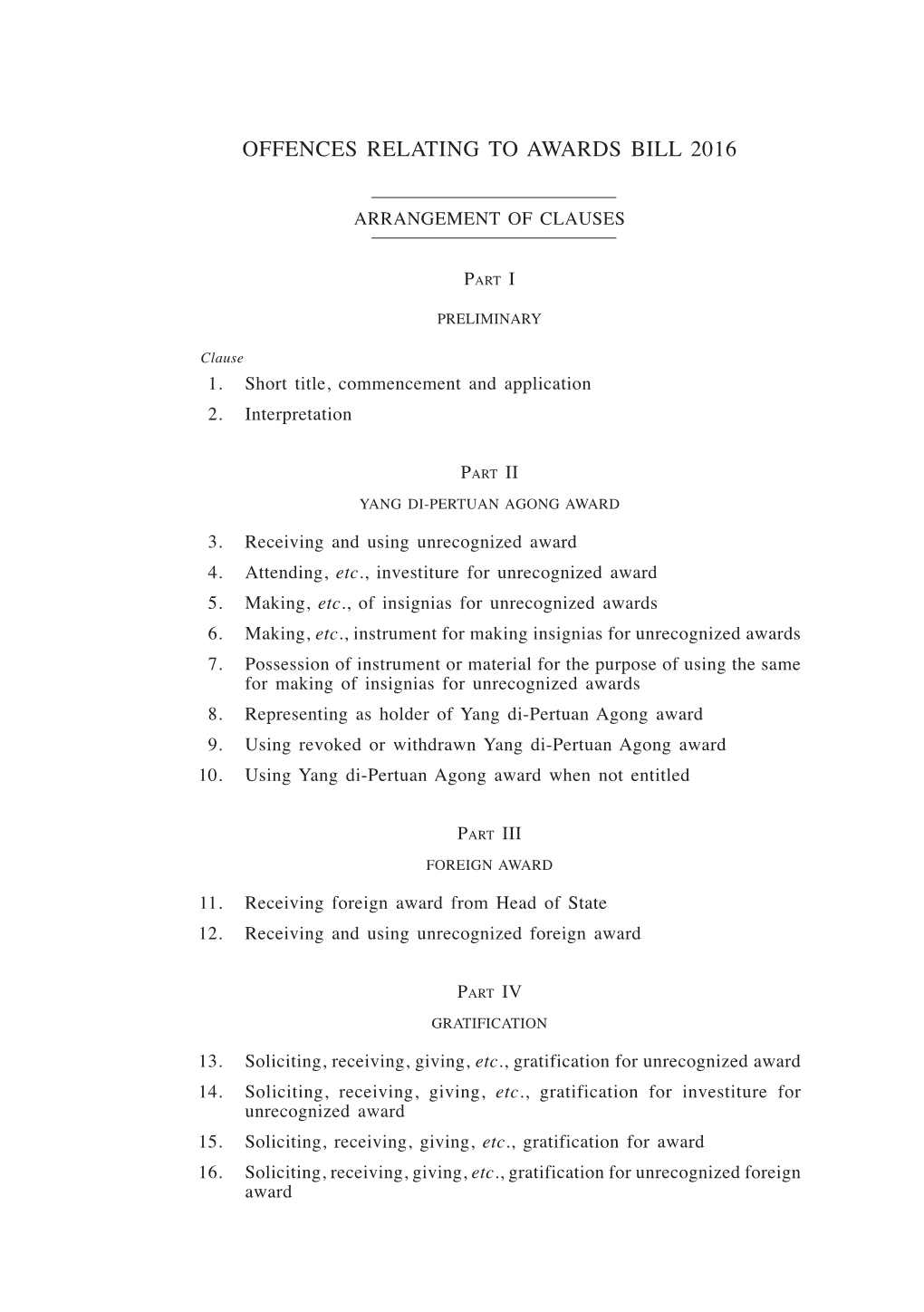 Offences Relating to Awards Bill 2016