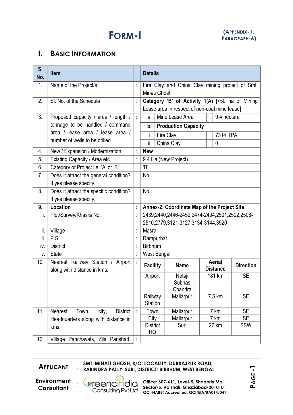 Form-I Paragraph-6)