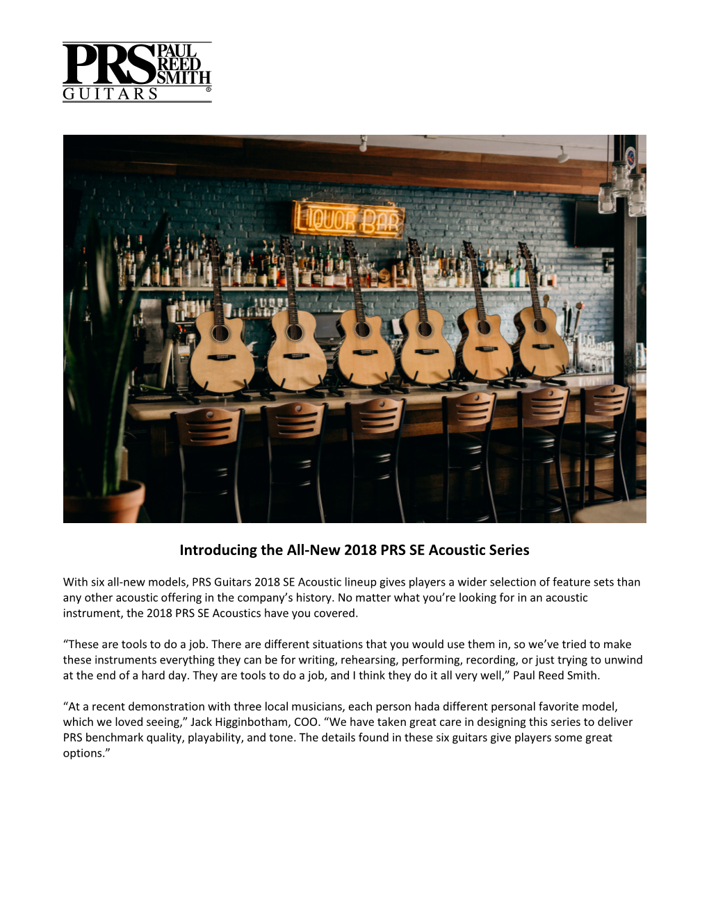 Introducing the All-New 2018 PRS SE Acoustic Series