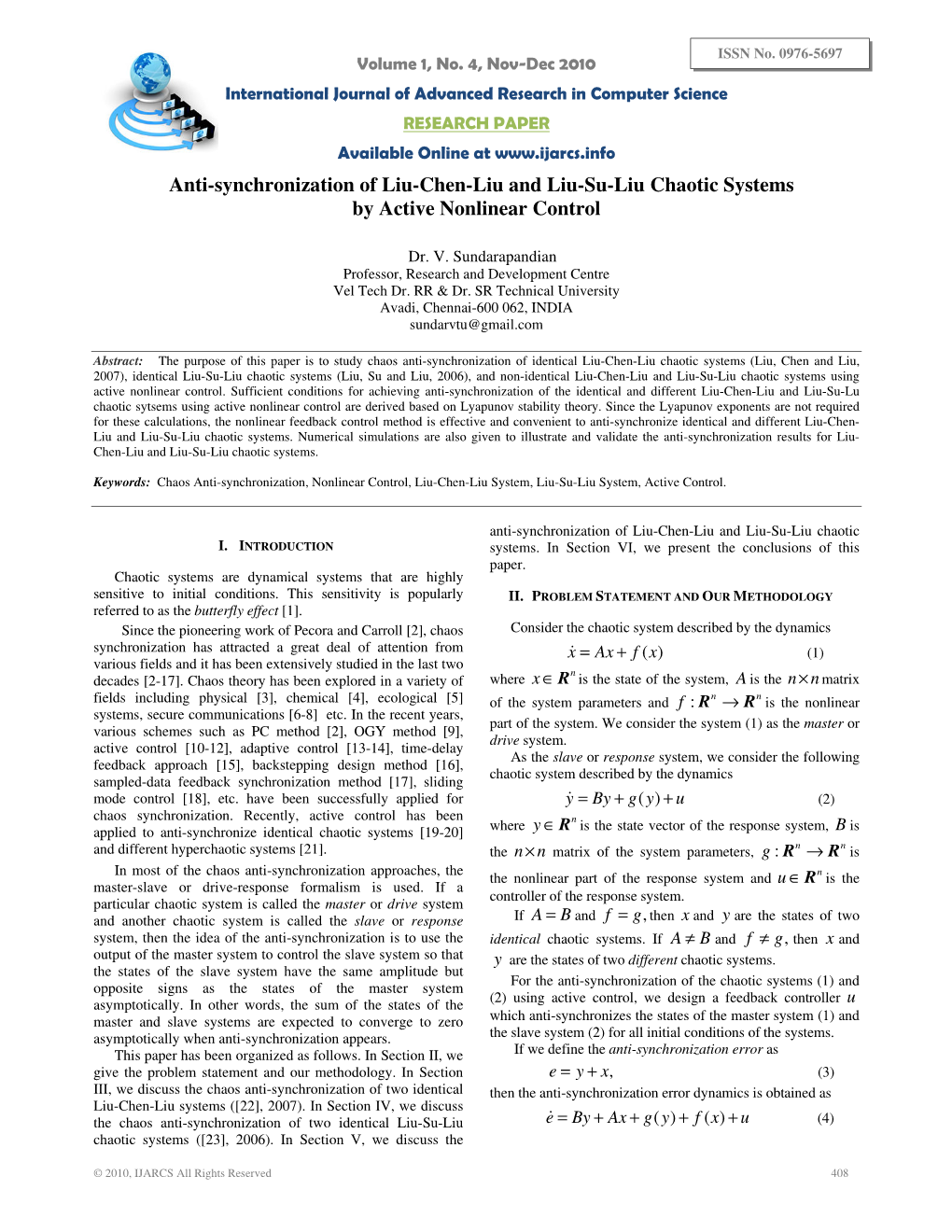 Anti-Synchronization of Liu-Chen-Liu and Liu-Su-Liu Chaotic Systems by Active Nonlinear Control