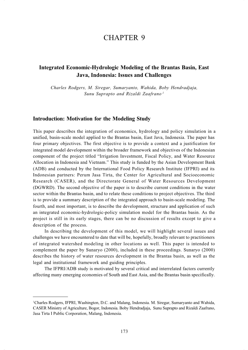 Integrated Economic-Hydrologic Modeling of the Brantas Basin, East Java, Indonesia: Issues and Challenges