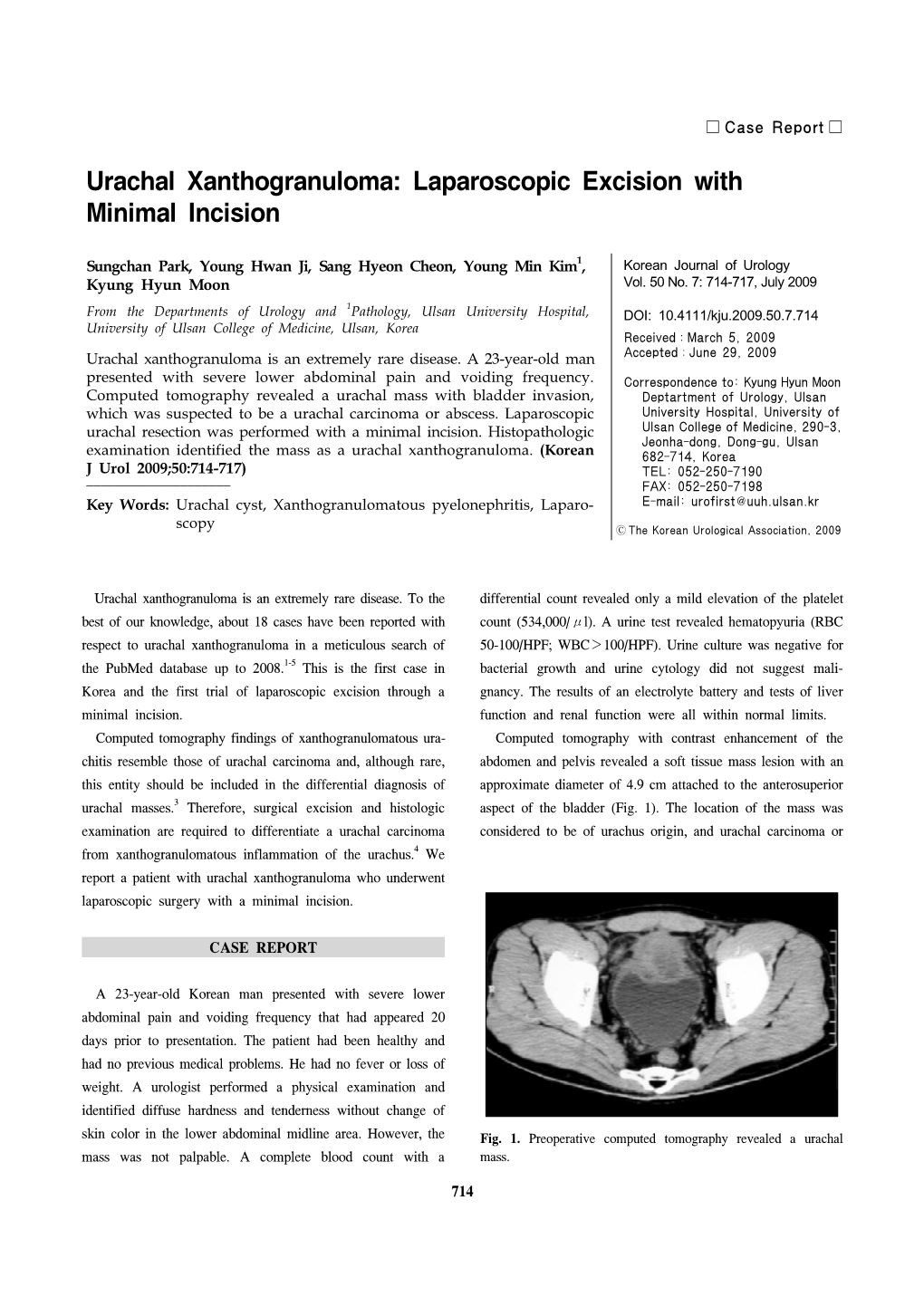 Urachal Xanthogranuloma: Laparoscopic Excision with Minimal Incision