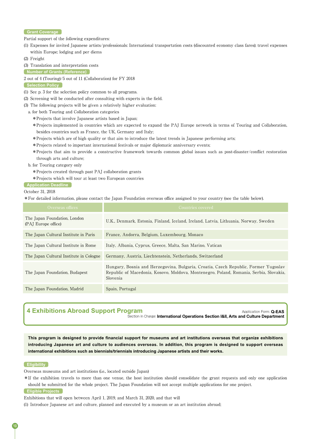 4 Exhibitions Abroad Support Program Application Form: Q-EAS Section in Charge: International Operations Section I&II, Arts and Culture Department