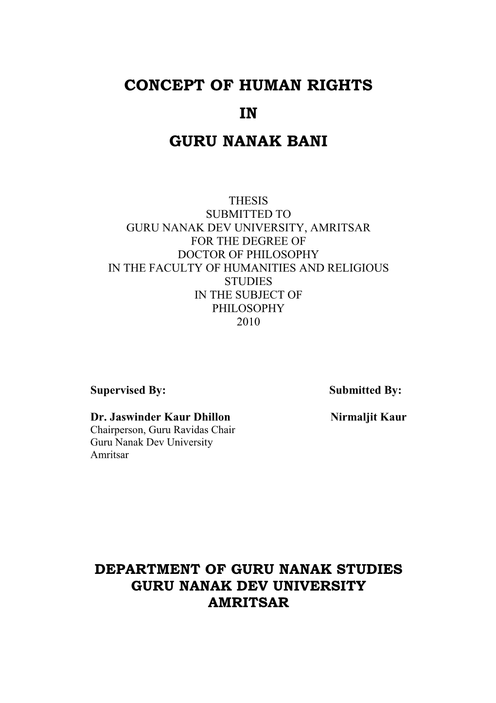 Concept of Human Rights in Guru Nanak Bani